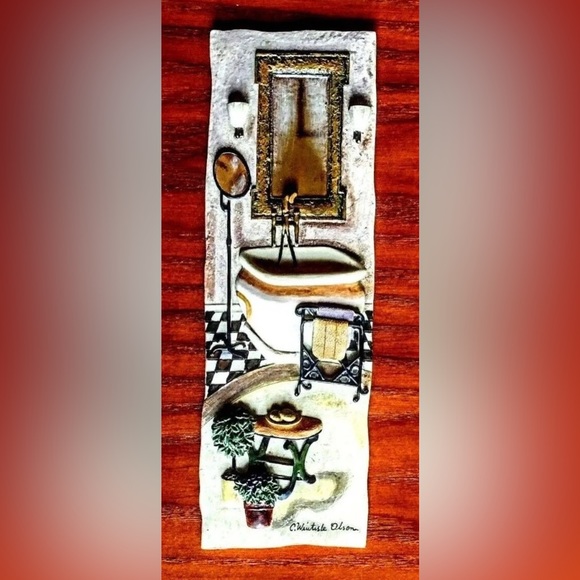 Set 2 Resin Bath Wall Plaques by "New View" ~ Lilac Bath ~ 9.5" x 3.25" - Picture 3 of 6